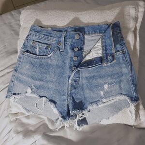 LEVI'S Original 501 Medium Blue Wash Cut Offs Fringe Shorts